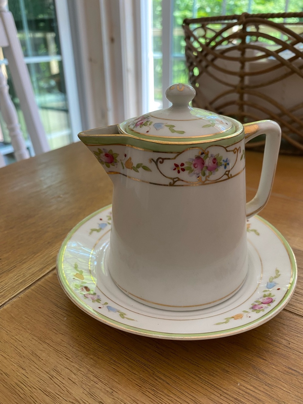 Nippon Antique Hand Painted Small Teapot / Creamer and Saucer